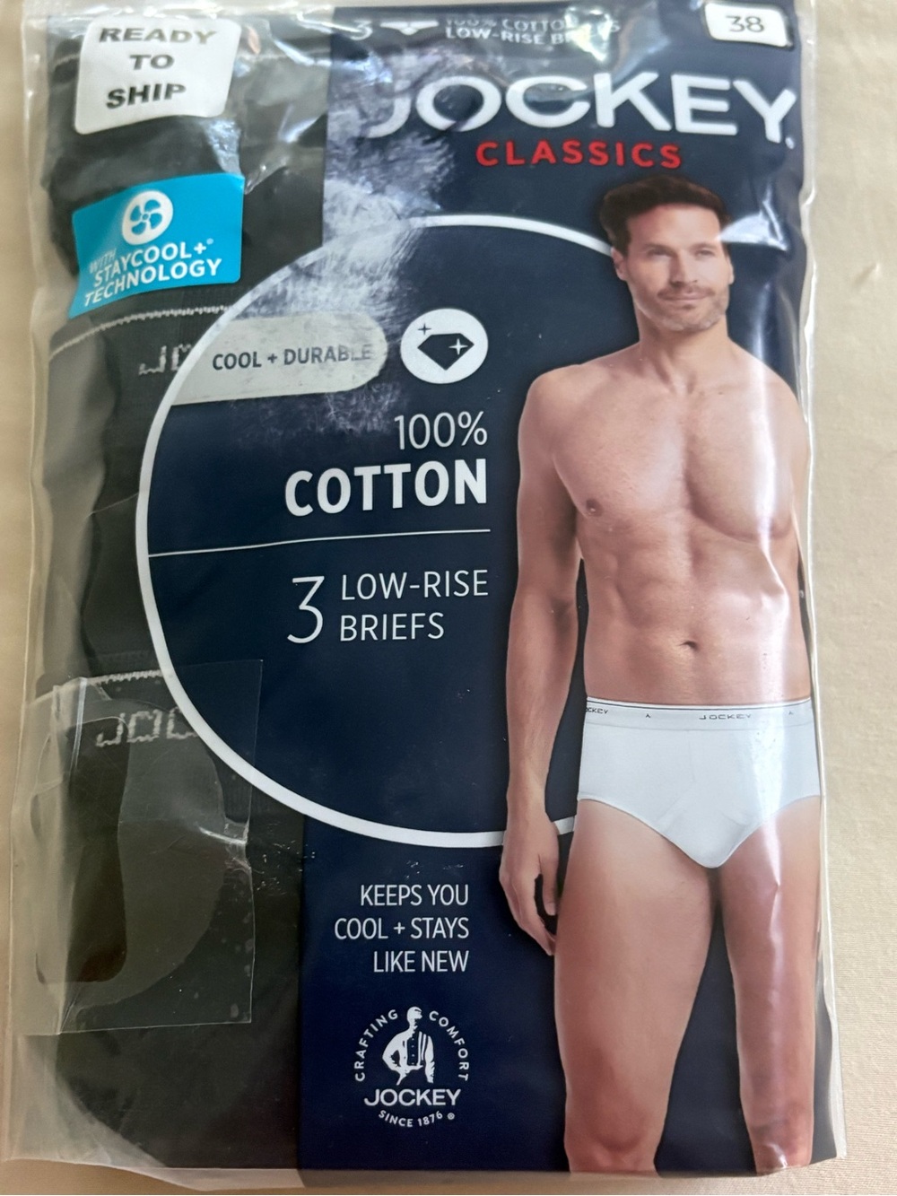Jockey Classics Men's 3-Pack Low-Rise Briefs Underwear Size 38 Cotton NEW